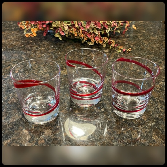 Pier 1-Red Swirl Swirline Double Old Fashioned/Rocks Glasses Set of Three